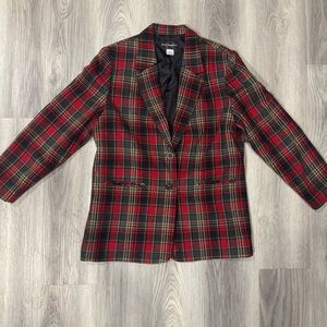 Vintage Requirements Women’s Size 14 Red Plaid 2-Button Wool Blend Blazer